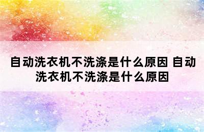 自动洗衣机不洗涤是什么原因 自动洗衣机不洗涤是什么原因